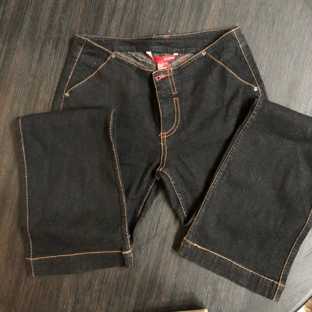 Eckored Jeans 33” long, 4 pockets, gold stitching
